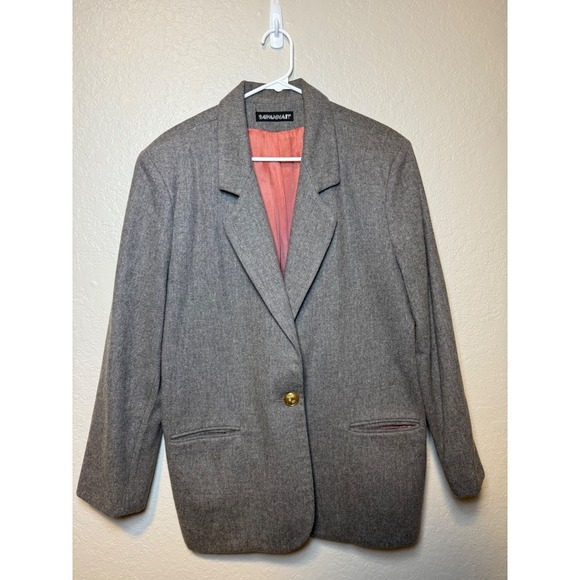 Savannah Jackets & Blazers - Vintage Savannah Gray Wool Blazer Size 14 Gold Button Career Coat